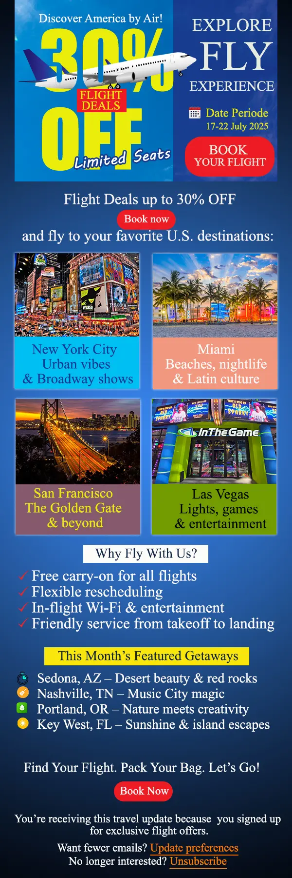 Desain Email Marketing Design for Flight Deals & Travel Campaigns - Email Design