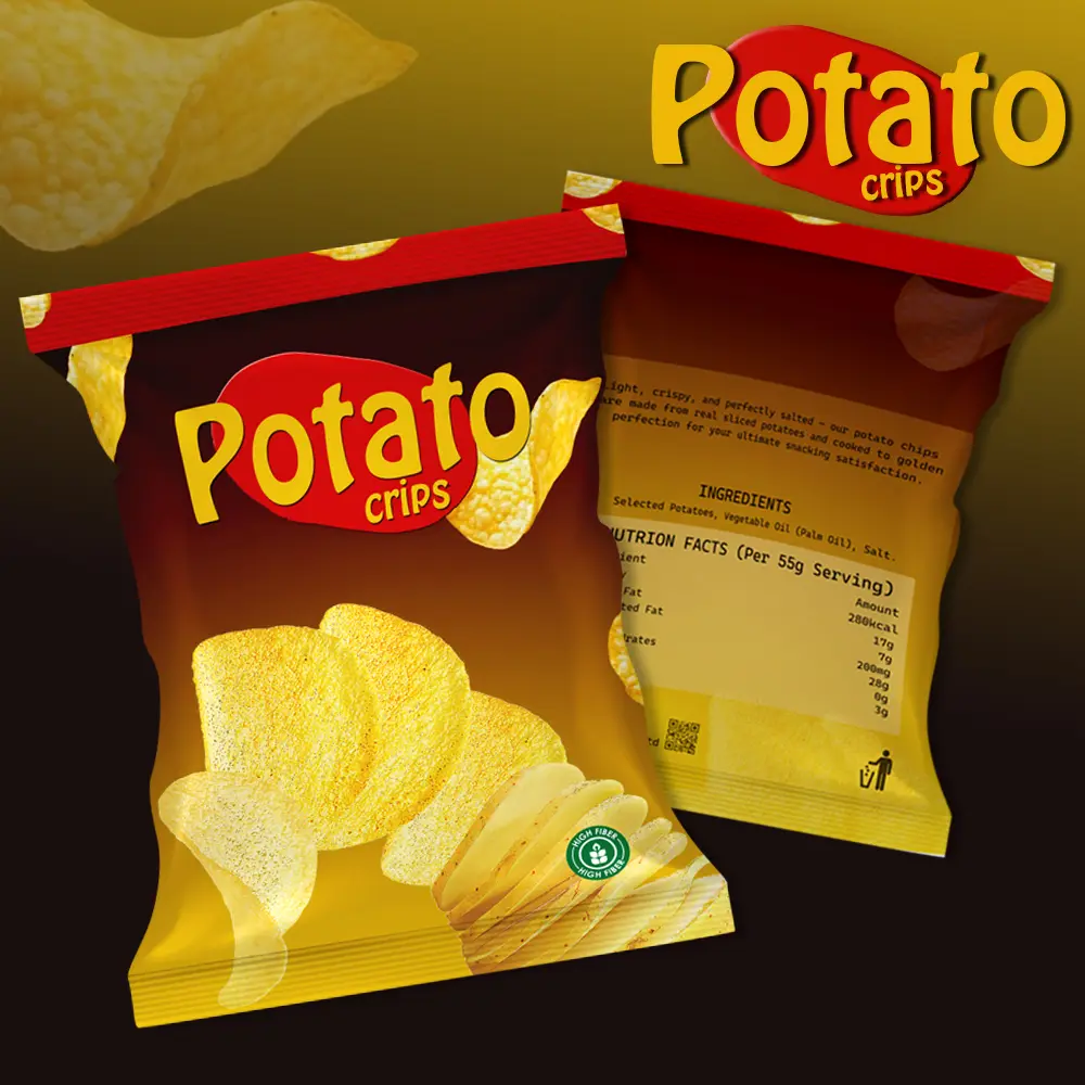 Desain Snack Packaging Concept with Realistic Chips Visuals – Potato Crips - Packaging Design