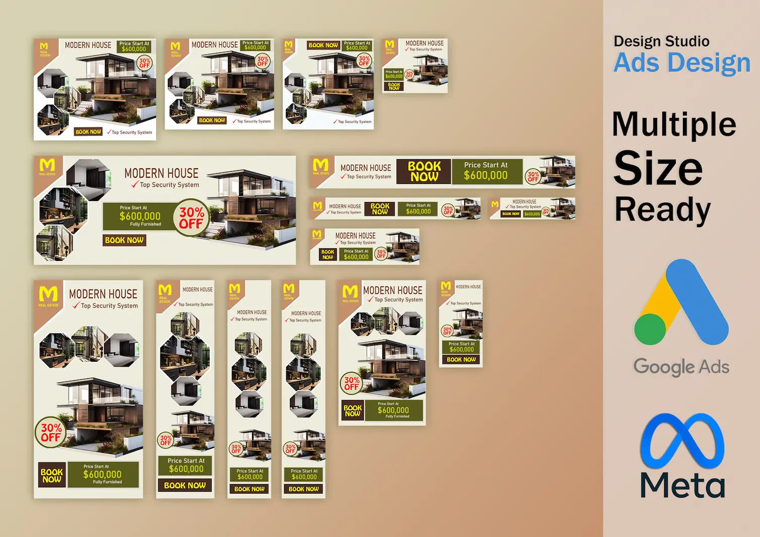 Desain Modern Real Estate Banner Kit Responsive Design – Multiple Sizes Ready for Google Ads & Meta Campaigns - Advertising Design